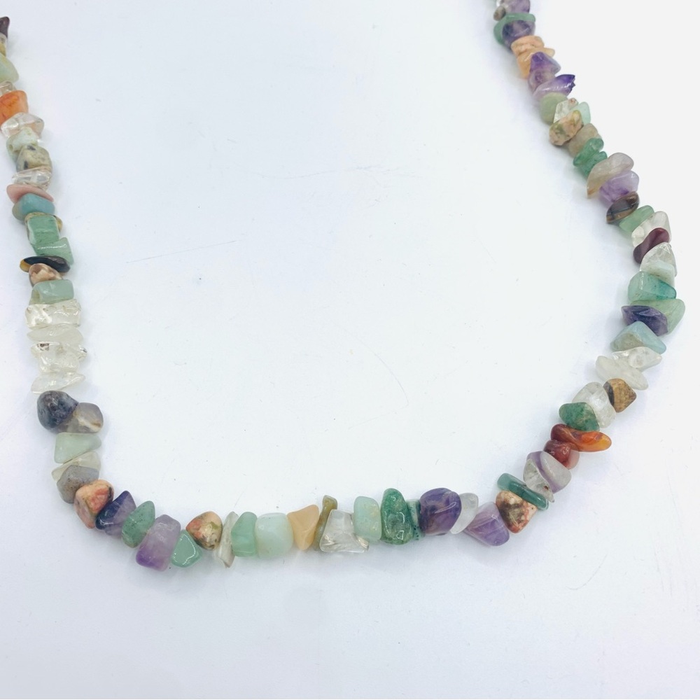 Vintage Gemstone Chip 30” Necklace – Mixed Crystal Chips – Boho Jewelry - Picture 6 of 8